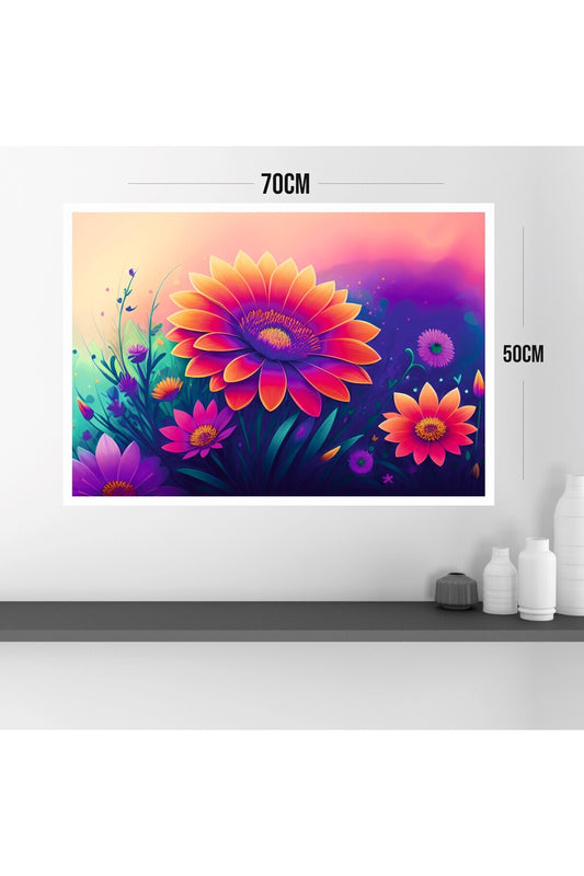 Çiçek Doğa Büyük Boy Renkli Solmaz Kaliteli Baskı Çerçeve Görünümlü MDF Tablo 70x50cm 129