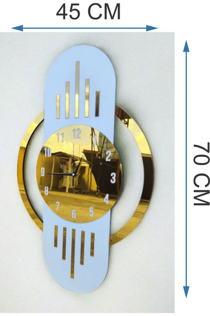 Beyaz Renk Gold Altın Sayılı Hediyelik Ahşap Dekoratif Sessiz Büyük Boy Duvar Saati 70cm