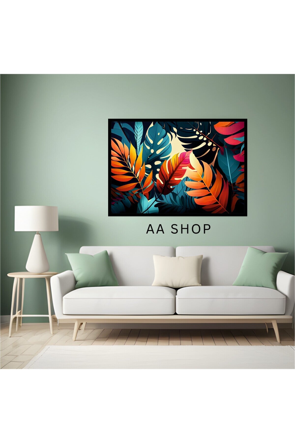 Çiçek Yaprak Büyük Boy Renkli Solmaz Kaliteli Baskı Çerçeve Görünümlü MDF Tablo 70x50cm 111