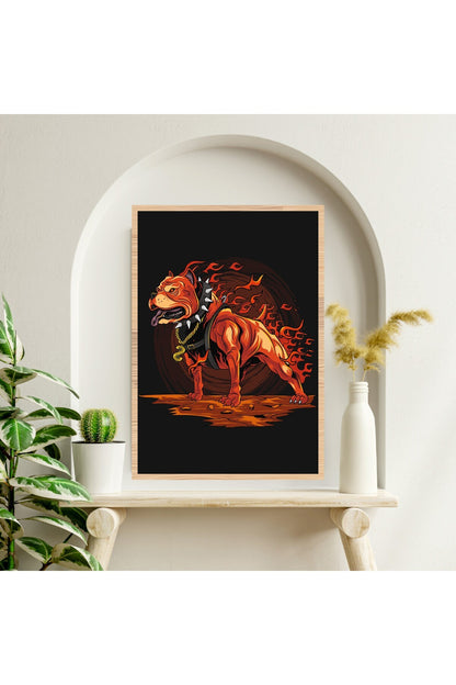 Pitbull Köpek Hayvan Büyük Boy Renkli Solmaz Kaliteli Baskı Çerçeve Görünümlü MDF Tablo 70x50cm 195