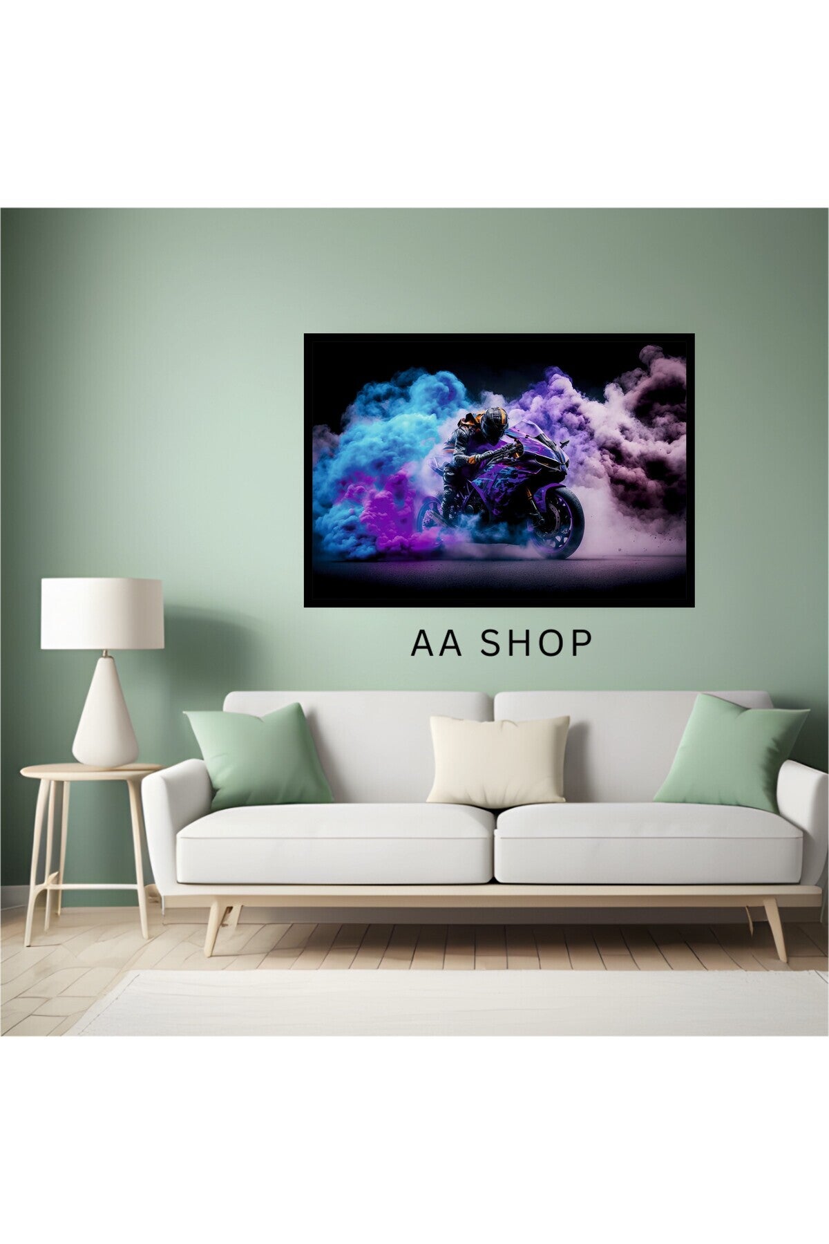 Motor Büyük Boy Renkli Solmaz Kaliteli Baskı Çerçeve Görünümlü MDF Tablo 70x50cm 147