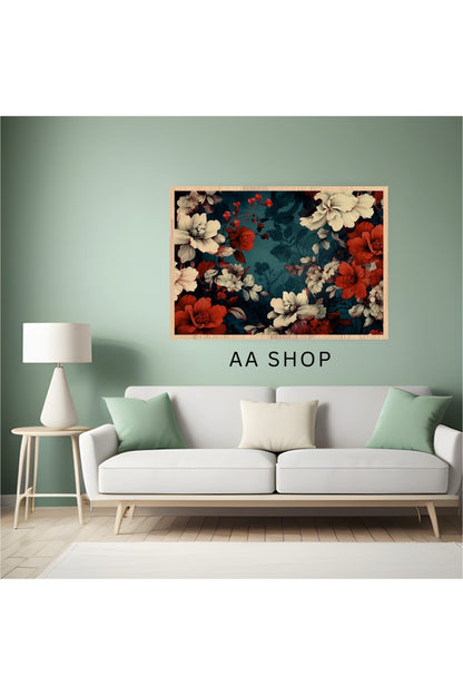 Çiçek Büyük Boy Renkli Solmaz Kaliteli Baskı Çerçeve Görünümlü MDF Tablo 70x50cm 79