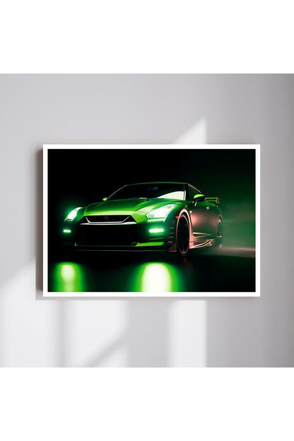Yeşil Araba Büyük Boy Renkli Solmaz Kaliteli Baskı Çerçeve Görünümlü MDF Tablo 70x50cm 167