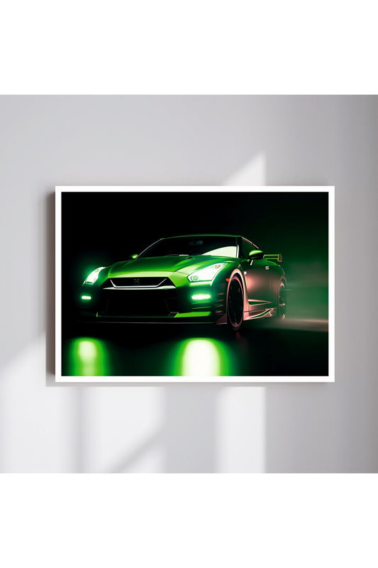 Yeşil Araba Büyük Boy Renkli Solmaz Kaliteli Baskı Çerçeve Görünümlü MDF Tablo 70x50cm 167