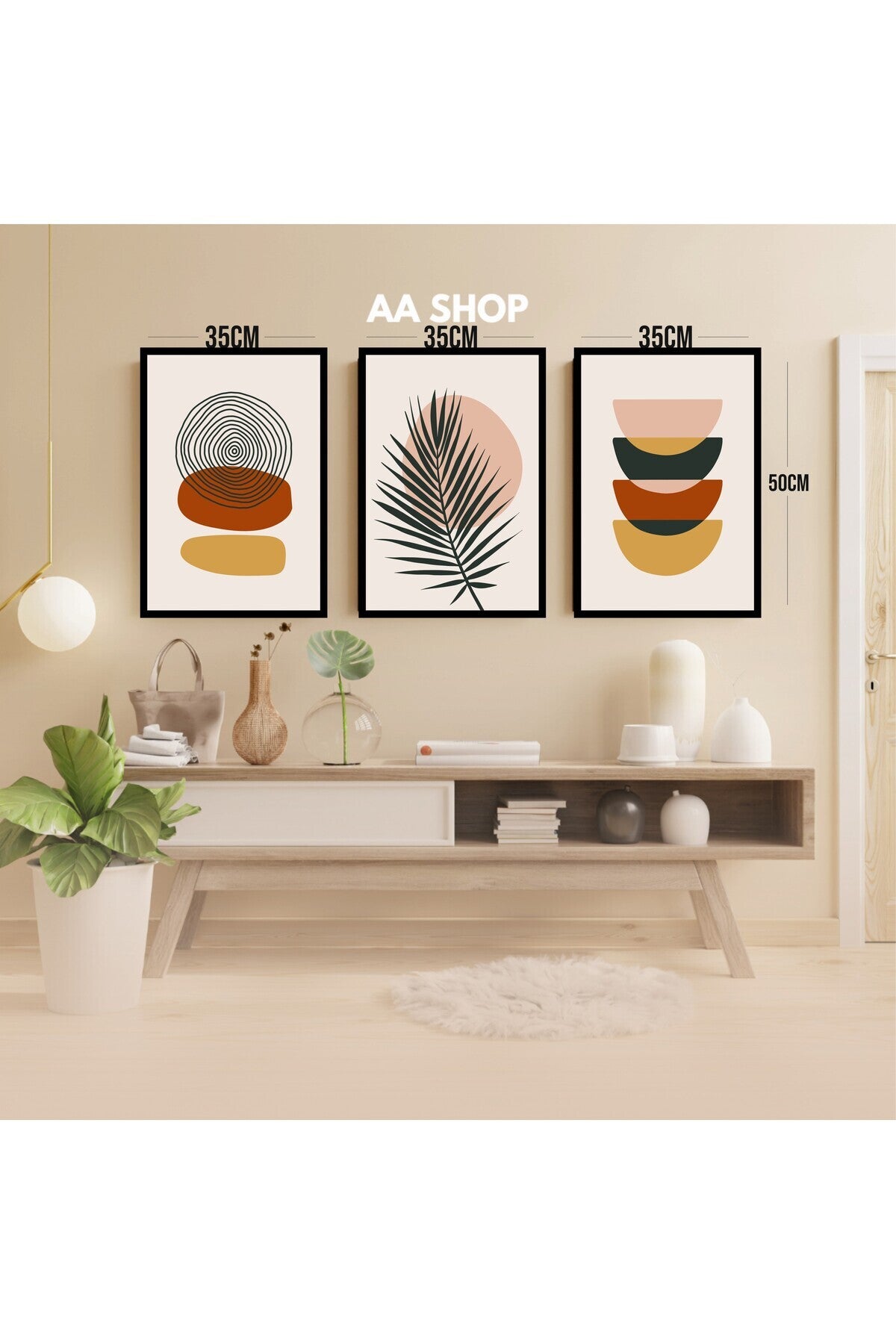 3 Parça Çiçek Yaprak Renkli Solmaz Kaliteli Baskı Çerçeve Görünümlü MDF Tablo Set 14