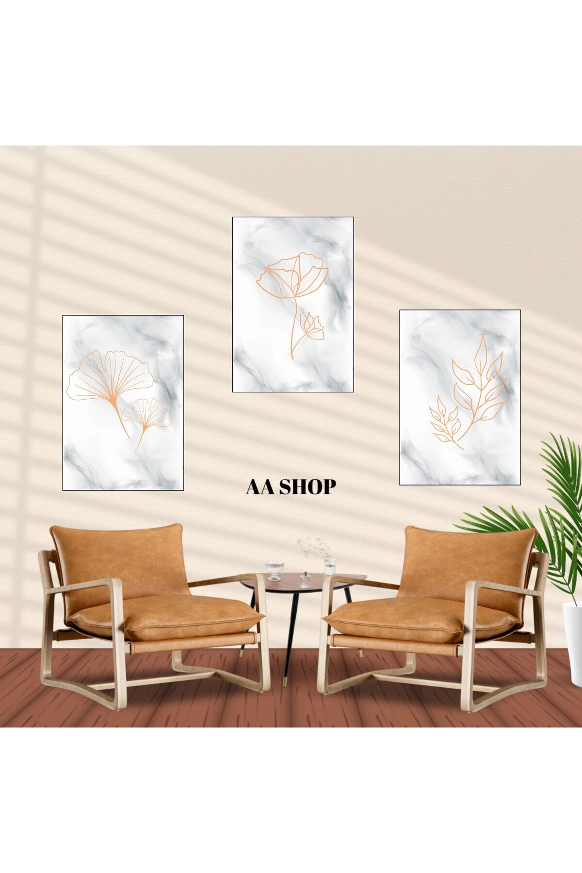 3 Parça Mermer Desenli Renkli Solmaz Kaliteli Baskı Çerçeve Görünümlü MDF Tablo Set 30