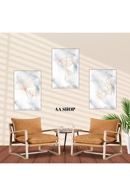 3 Parça Mermer Desenli Renkli Solmaz Kaliteli Baskı Çerçeve Görünümlü MDF Tablo Set 30