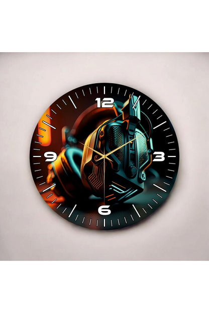 Gamer Oyuncu Renkli Baskı Kulaklık Desenli Sayılı Hediyelik Ahşap Sessiz Tablo Duvar Saati
