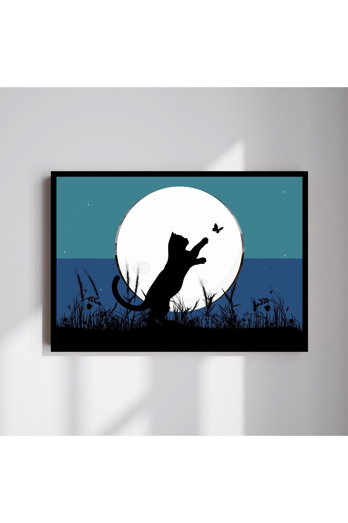 Kedi Manzara Büyük Boy Renkli Solmaz Kaliteli Baskı Çerçeve Görünümlü MDF Tablo 70x50cm 78