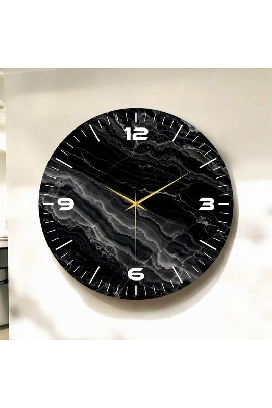 Renkli Baskı Mermer Desenli Sayılı Hediyelik Ahşap Sessiz Tablo Duvar Saati