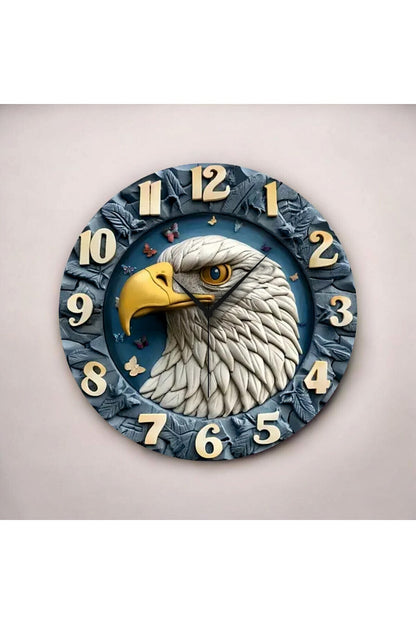Renkli Baskı Kartal Hayvan Desenli Sayılı Hediyelik Ahşap Sessiz Tablo Duvar Saati