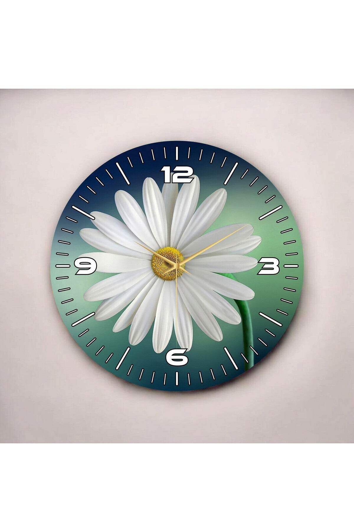 Renkli Baskı Çiçek Papatya Desenli Sayılı Hediyelik Ahşap Sessiz Tablo Duvar Saati