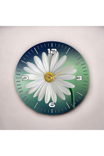 Renkli Baskı Çiçek Papatya Desenli Sayılı Hediyelik Ahşap Sessiz Tablo Duvar Saati