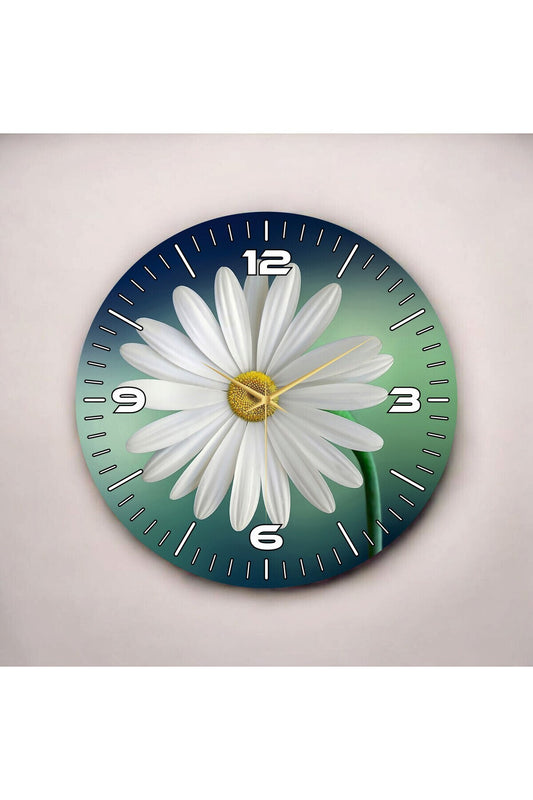 Renkli Baskı Çiçek Papatya Desenli Sayılı Hediyelik Ahşap Sessiz Tablo Duvar Saati