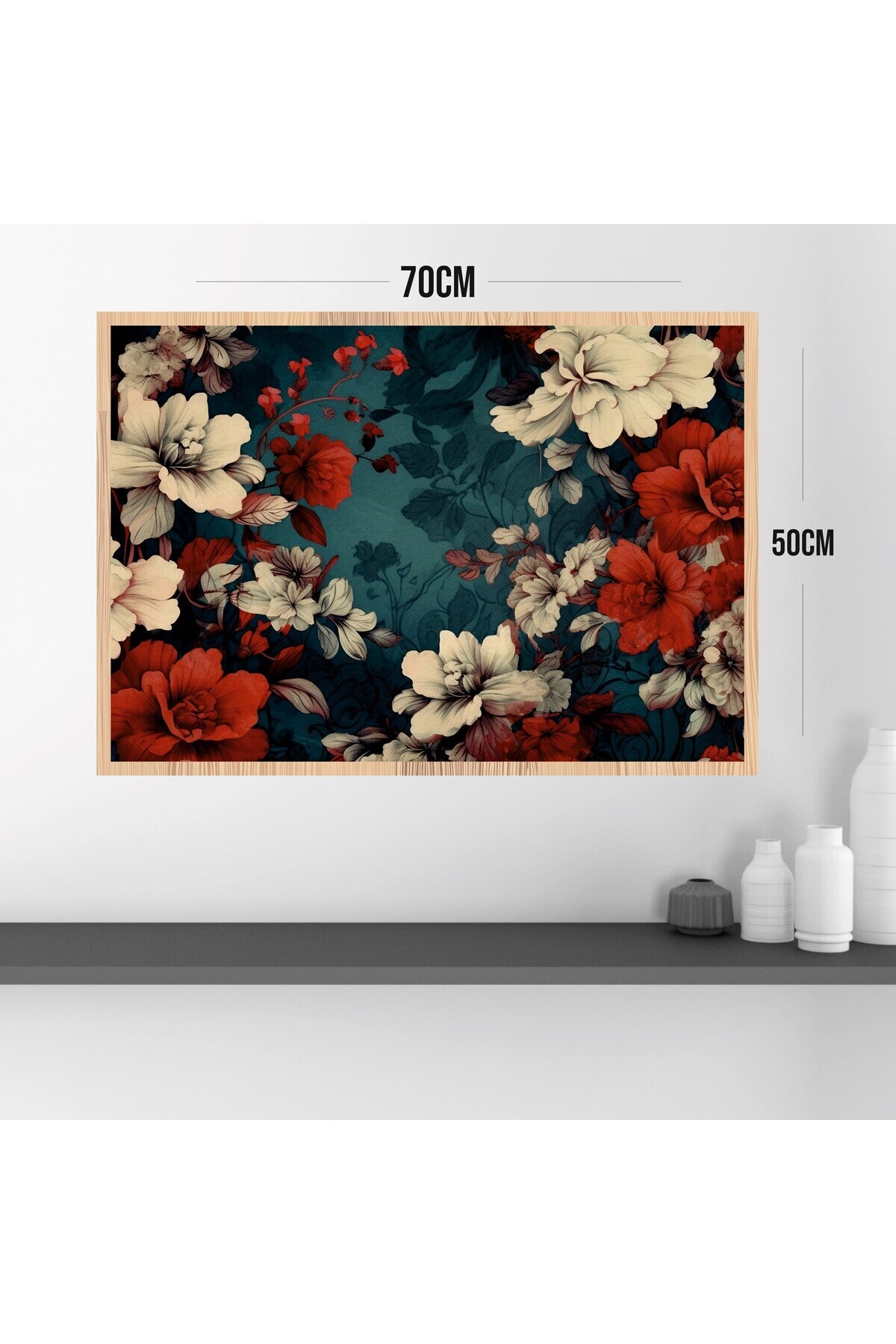 Çiçek Büyük Boy Renkli Solmaz Kaliteli Baskı Çerçeve Görünümlü MDF Tablo 70x50cm 79