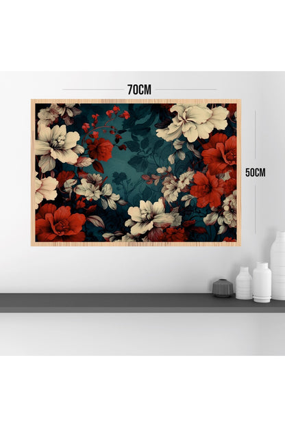 Çiçek Büyük Boy Renkli Solmaz Kaliteli Baskı Çerçeve Görünümlü MDF Tablo 70x50cm 79