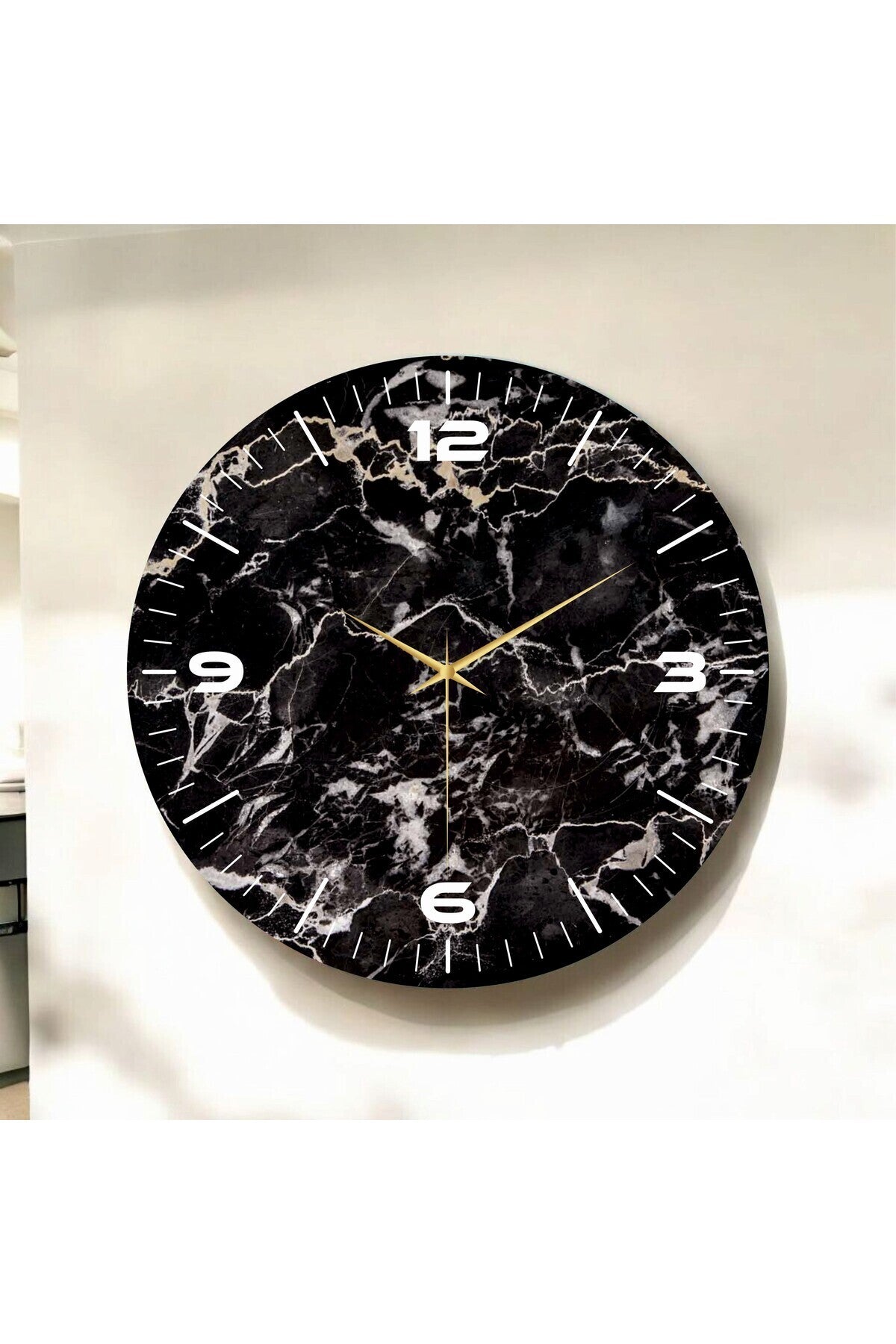 Renkli Baskı Mermer Desenli Sayılı Hediyelik Ahşap Sessiz Tablo Duvar Saati