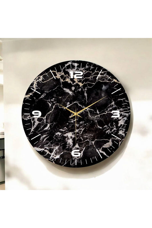 Renkli Baskı Mermer Desenli Sayılı Hediyelik Ahşap Sessiz Tablo Duvar Saati