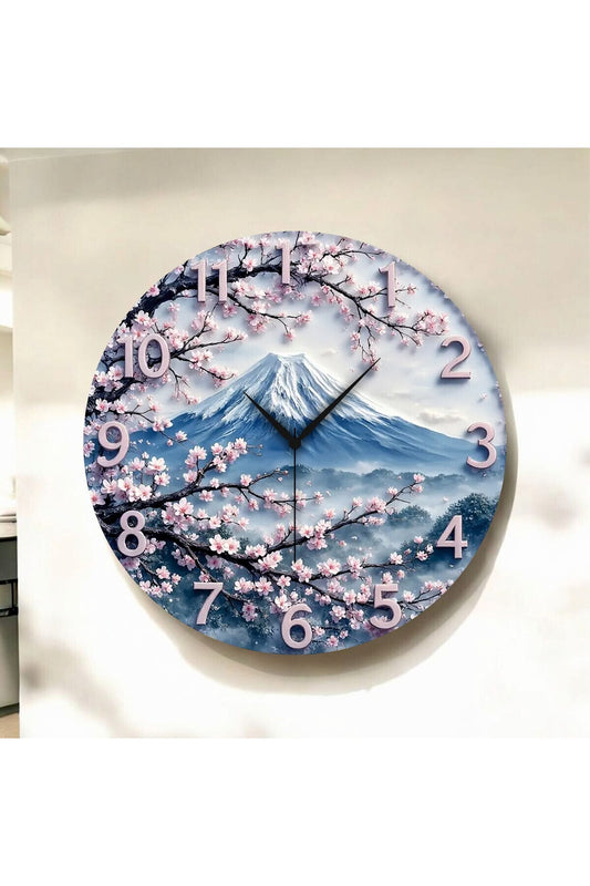 Renkli Baskı Doğa Desenli Sayılı Hediyelik Ahşap Sessiz Tablo Duvar Saati