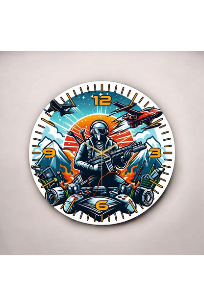 Renkli Baskı Gamer Tasarım Desenli Sayılı Hediyelik Ahşap Sessiz Tablo Duvar Saati