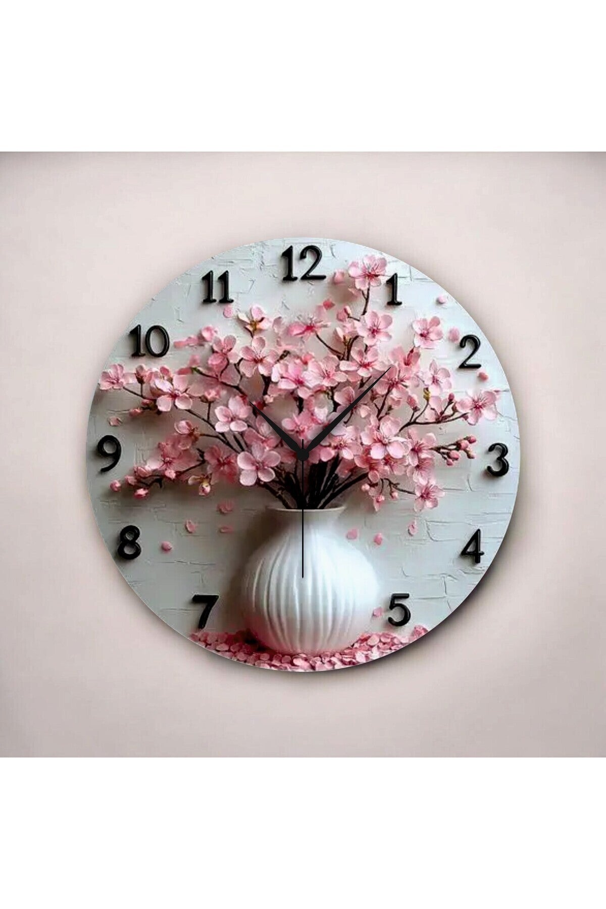 Renkli Baskı Çiçek Saksı Desenli Sayılı Hediyelik Ahşap Sessiz Tablo Duvar Saati