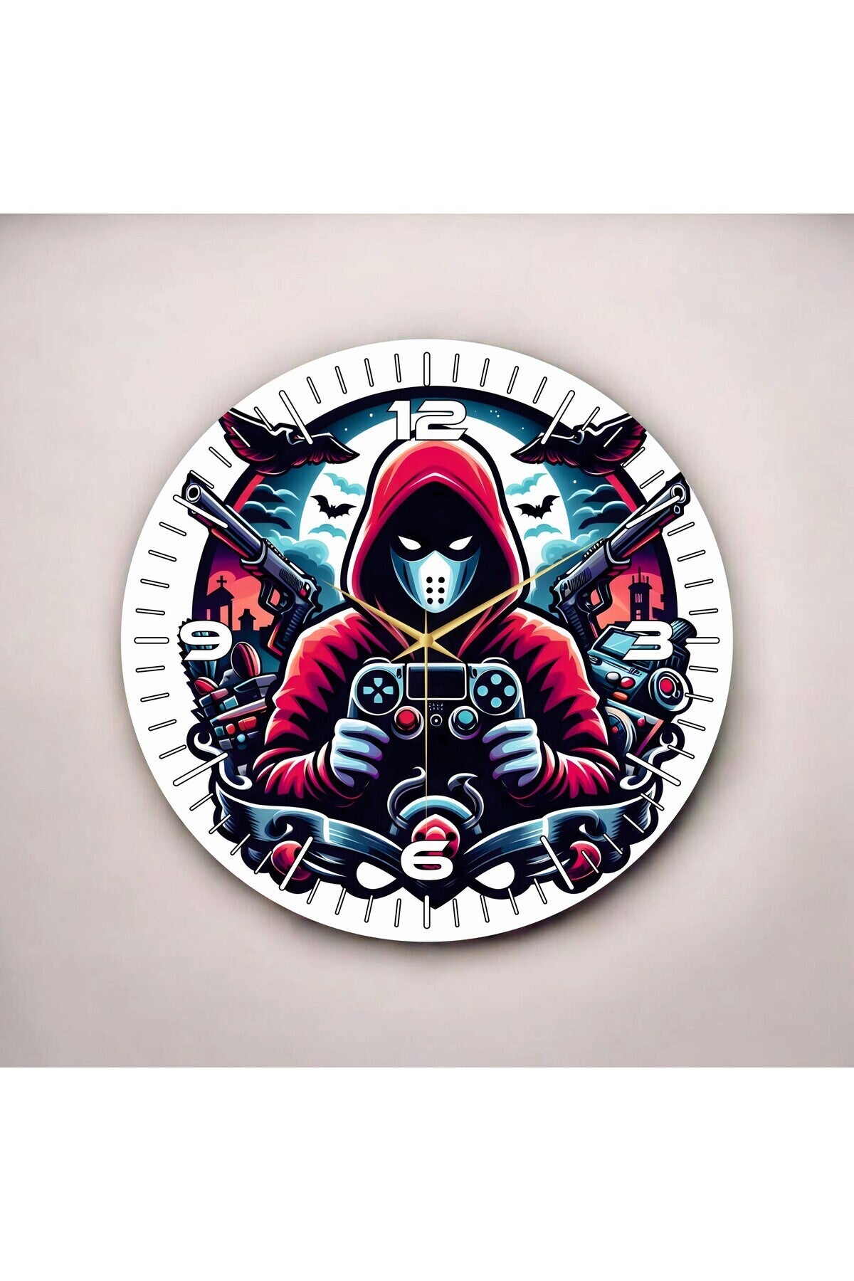 Renkli Baskı Gamer Desenli Sayılı Hediyelik Ahşap Sessiz Tablo Duvar Saati