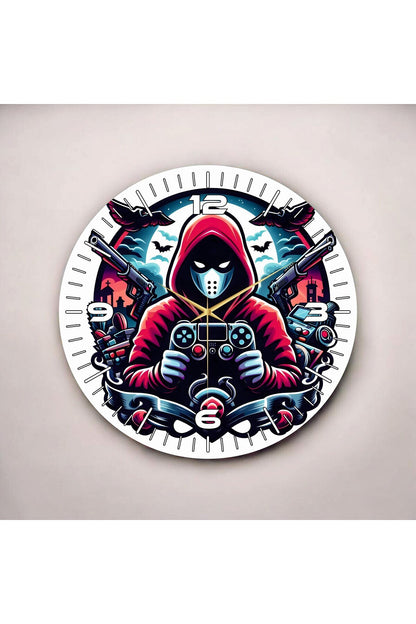 Renkli Baskı Gamer Desenli Sayılı Hediyelik Ahşap Sessiz Tablo Duvar Saati