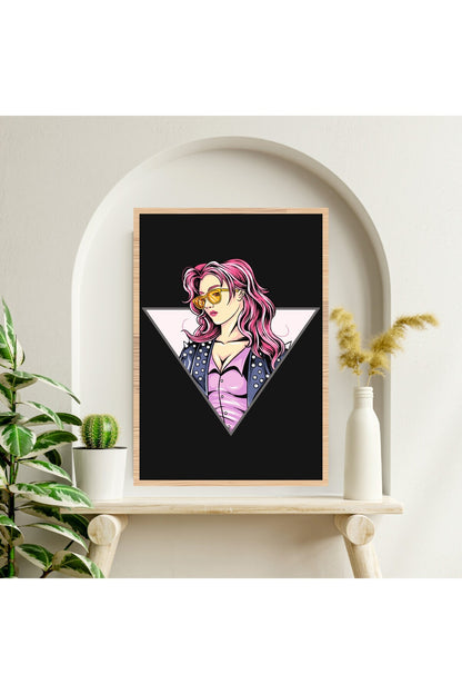 Kadın Büyük Boy Renkli Solmaz Kaliteli Baskı Çerçeve Görünümlü MDF Tablo 70x50cm 254