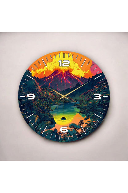 Yanardağ Doğa Renkli Baskı Desenli Sayılı Hediyelik Ahşap Sessiz Tablo Duvar Saati 50cm