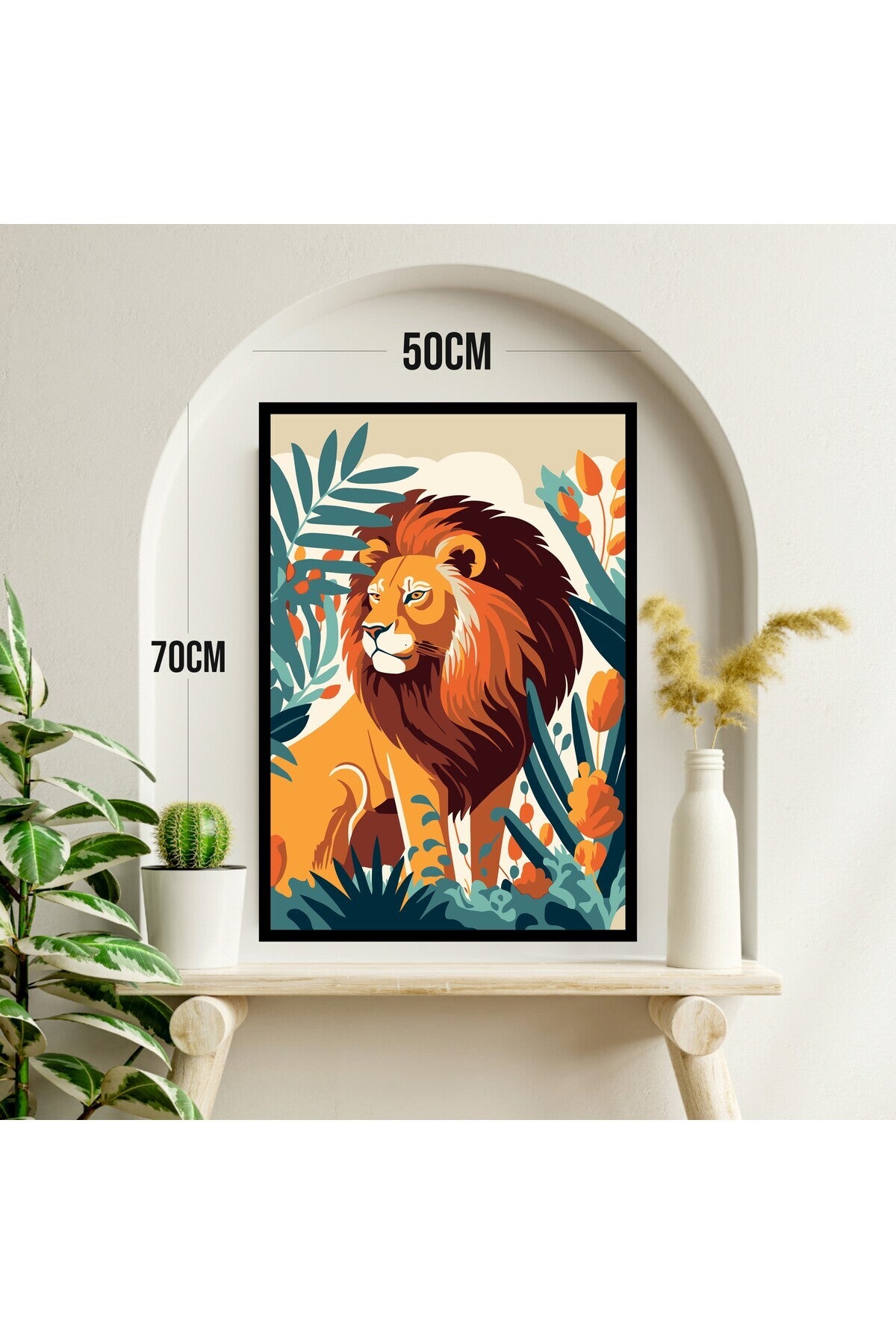 Aslan Doğa Büyük Boy Renkli Solmaz Kaliteli Baskı Çerçeve Görünümlü MDF Tablo 70x50cm 246