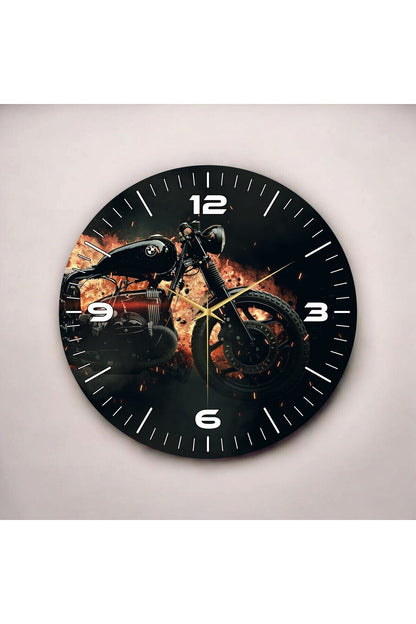 Renkli Baskı Motor Desenli Sayılı Hediyelik Ahşap Sessiz Tablo Duvar Saati
