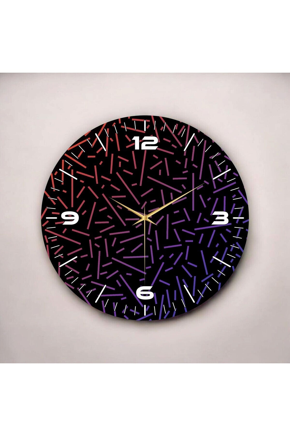 Renkli Baskı Çizgi Desenli Sayılı Hediyelik Ahşap Sessiz Tablo Duvar Saati