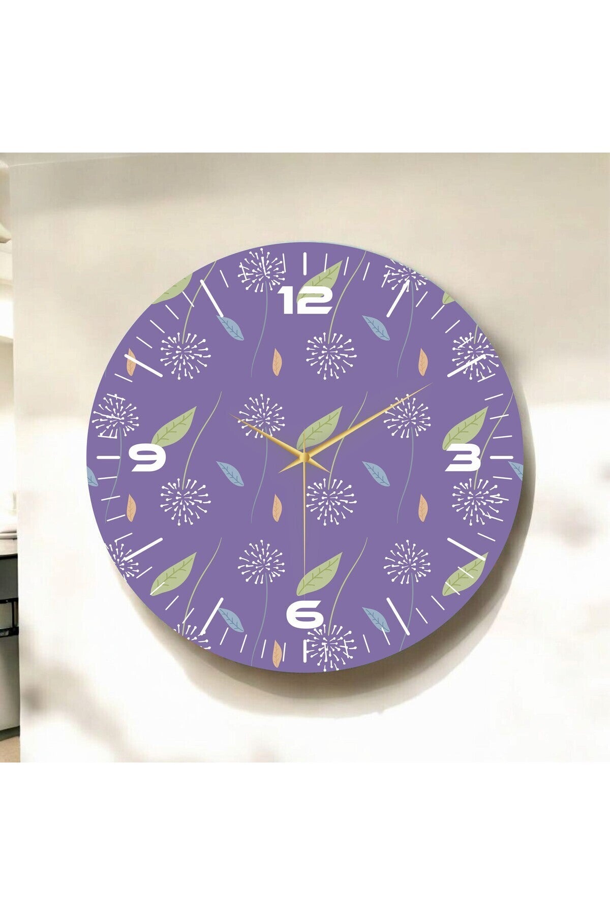 Renkli Baskı Yaprak Desenli Sayılı Hediyelik Ahşap Sessiz Tablo Duvar Saati