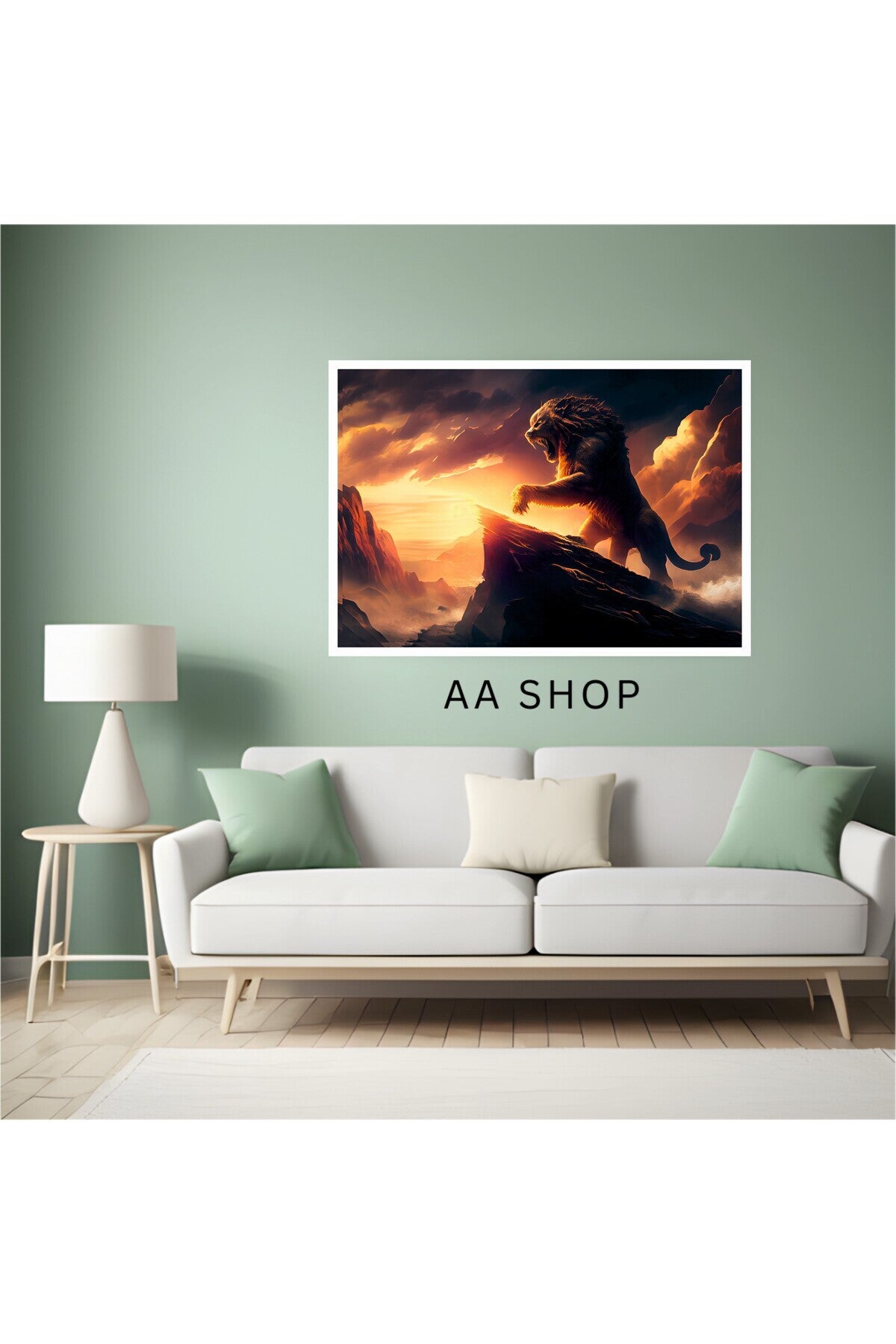 Aslan Hayvan Büyük Boy Renkli Solmaz Kaliteli Baskı Çerçeve Görünümlü MDF Tablo 70x50cm 146