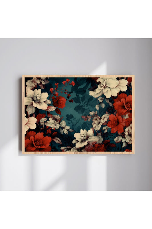 Çiçek Büyük Boy Renkli Solmaz Kaliteli Baskı Çerçeve Görünümlü MDF Tablo 70x50cm 79