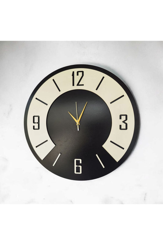 Ahşap Siyah Beyaz Renk Sade Sayılı Hediyelik Sessiz Duvar Saati 50cm