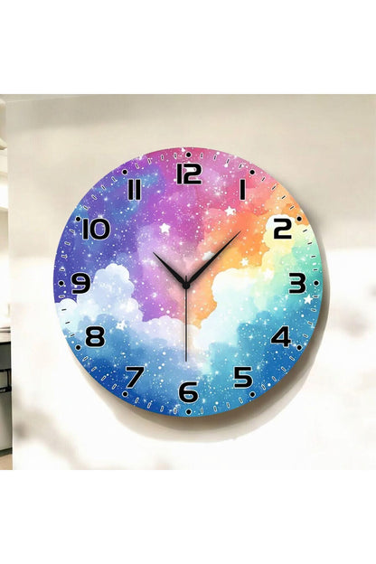 Renkli Baskı Desenli Sayılı Hediyelik Ahşap Sessiz Tablo Duvar Saati