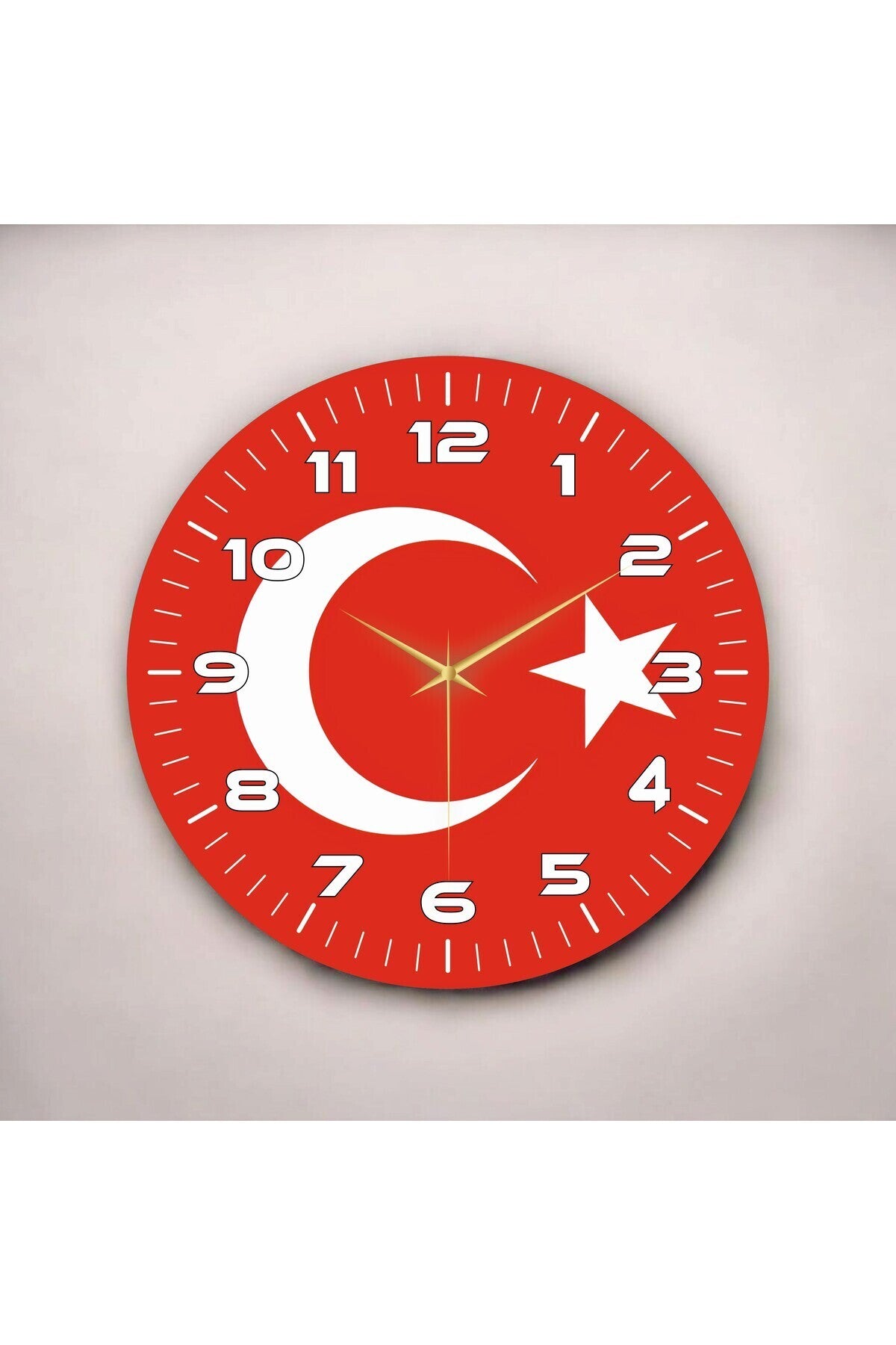 Sade Kırmızı Renkli Baskı Türk Bayrağı Desenli Sayılı Hediyelik Ahşap Sessiz Tablo Duvar Saati