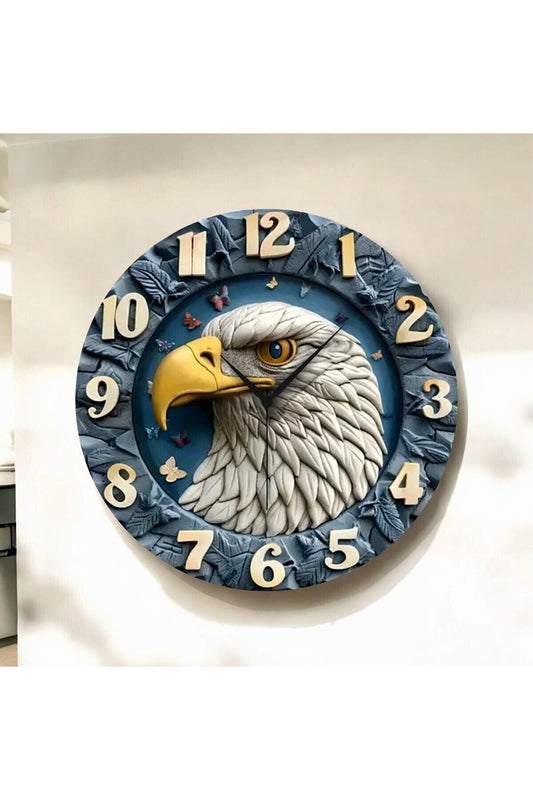 Renkli Baskı Kartal Hayvan Desenli Sayılı Hediyelik Ahşap Sessiz Tablo Duvar Saati