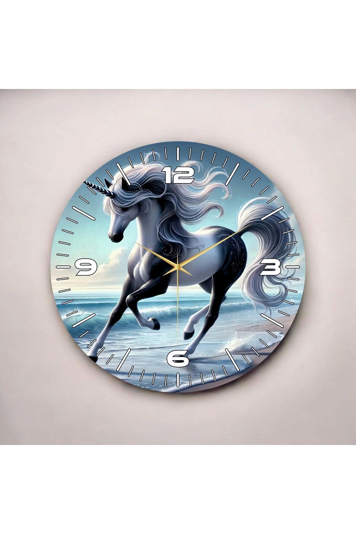Renkli Baskı At Desenli Sayılı Hediyelik Ahşap Sessiz Tablo Duvar Saati