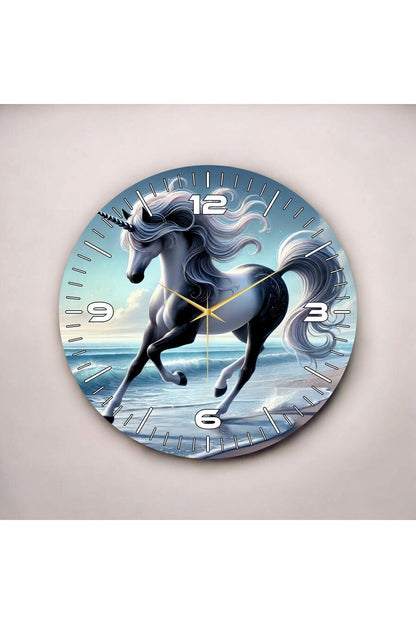 Renkli Baskı At Desenli Sayılı Hediyelik Ahşap Sessiz Tablo Duvar Saati