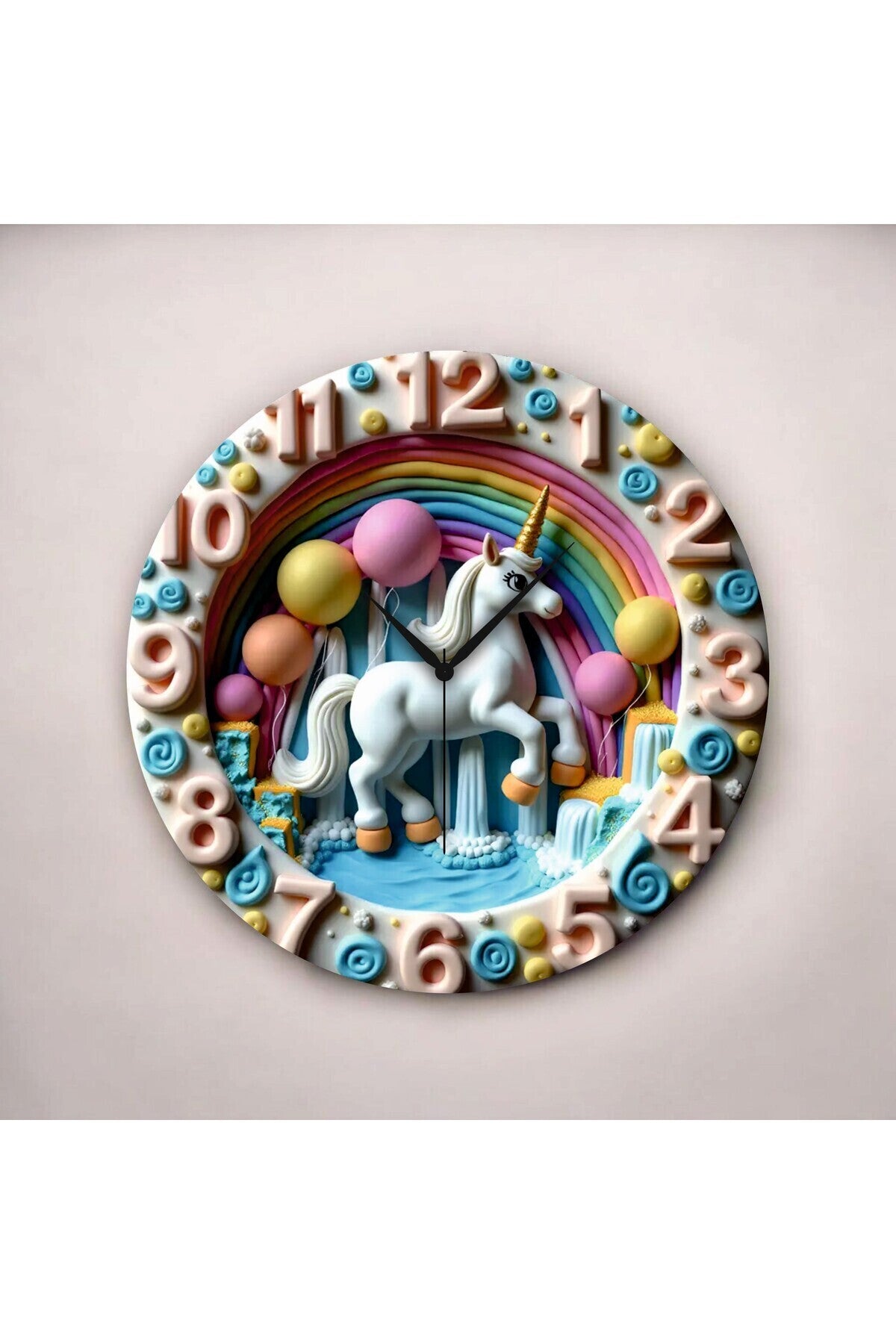 Renkli Baskı Çocuk Desenli Sayılı Hediyelik Ahşap Sessiz Tablo Duvar Saati