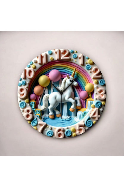 Renkli Baskı Çocuk Desenli Sayılı Hediyelik Ahşap Sessiz Tablo Duvar Saati