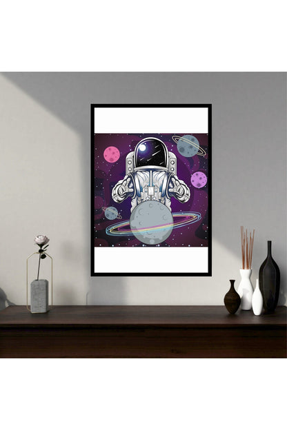 Uzay Astronot Büyük Boy Renkli Solmaz Kaliteli Baskı Çerçeve Görünümlü MDF Tablo 70x50cm 198