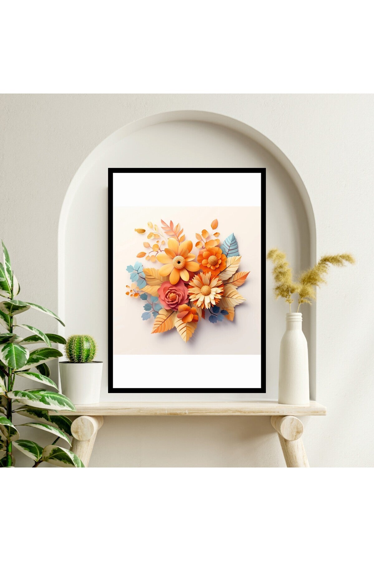 Çiçek Büyük Boy Renkli Solmaz Kaliteli Baskı Çerçeve Görünümlü MDF Tablo 70x50cm 46