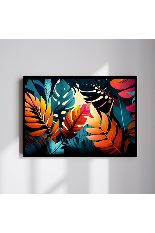 Çiçek Yaprak Büyük Boy Renkli Solmaz Kaliteli Baskı Çerçeve Görünümlü MDF Tablo 70x50cm 111