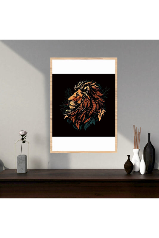 Aslan Hayvan Büyük Boy Renkli Solmaz Kaliteli Baskı Çerçeve Görünümlü MDF Tablo 70x50cm 186