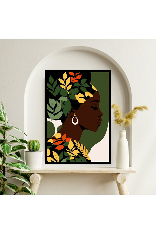 Afrika Kadın Büyük Boy Renkli Solmaz Kaliteli Baskı Çerçeve Görünümlü MDF Tablo 70x50cm 11