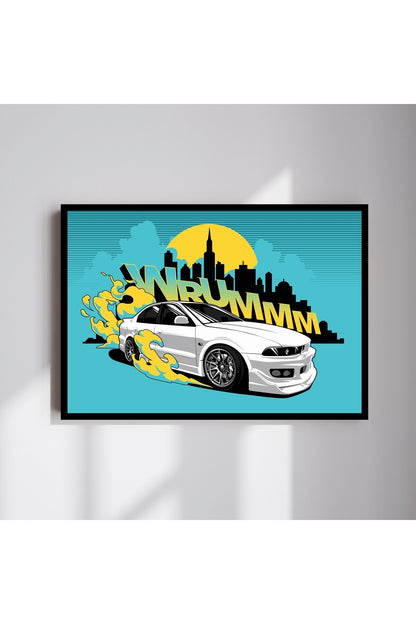 Araba Drift Büyük Boy Renkli Solmaz Kaliteli Baskı Çerçeve Görünümlü MDF Tablo 70x50cm 260