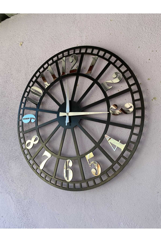 Siyah Renk Gri Sayılı Hediyelik Ahşap Anneler Günü Hediye Ev Hediyelik Duvar Saati 50cm